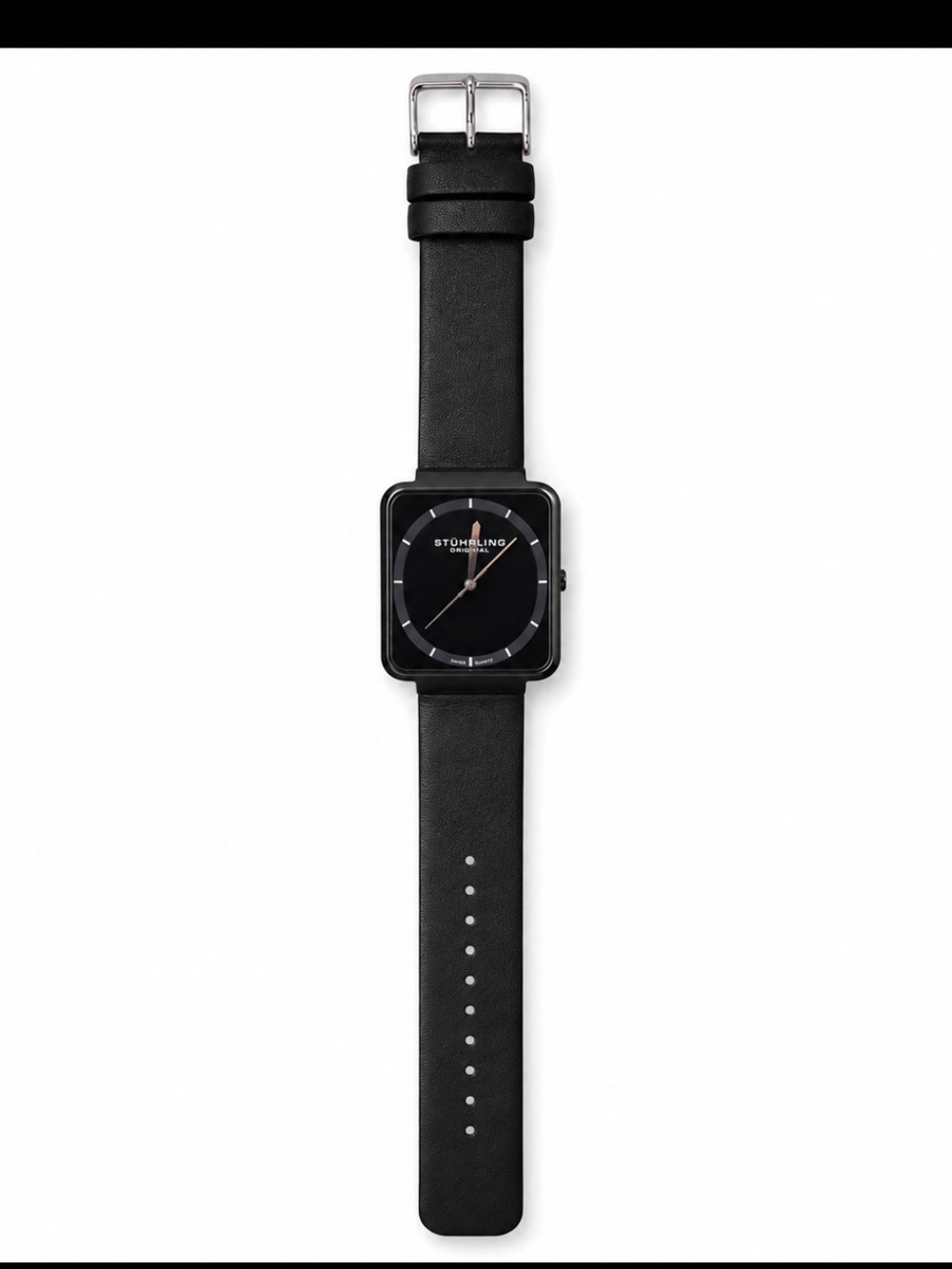 Stuhrling Original Black Square Dial Leather Strap Watch
